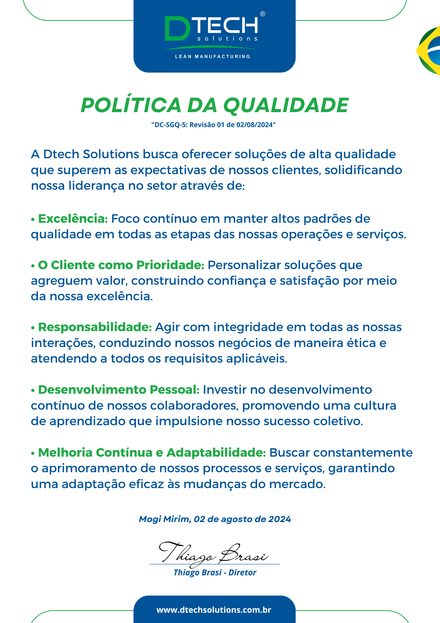 POLITICA DA QUALIDADE - DTECH SOLUTIONS